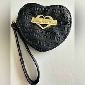 Juicy Couture Black Glam Heart ZA Wristlet Wallet Clutch Black